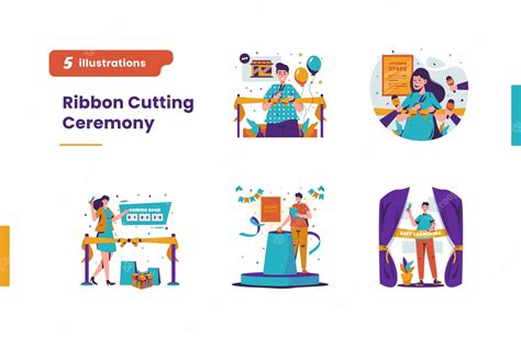 Premium Vector | Ribbon cutting ceremony flat illustration pack