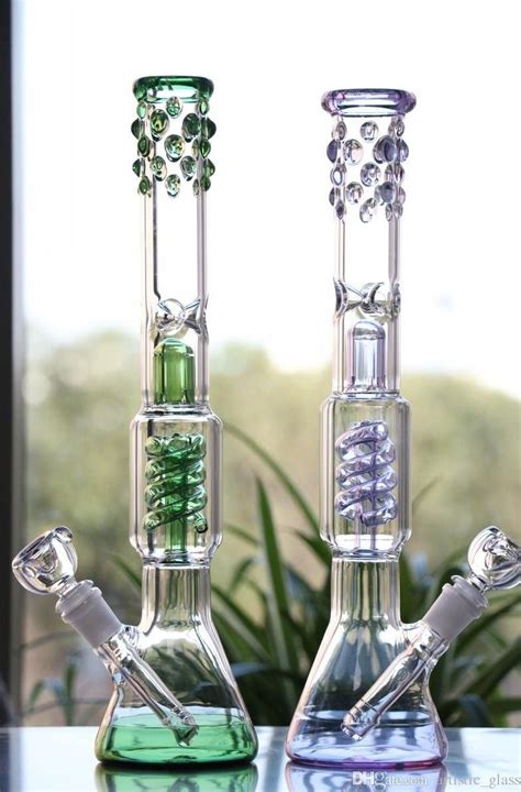 2018 Wholesale Beaker Glass Bong Morden Thickness Water Pipe Green Purple Straight Tube Bong ...