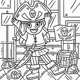 Girl Putting On Pirate Hat Coloring Page For Kids 27584411 Vector Art  sketch template