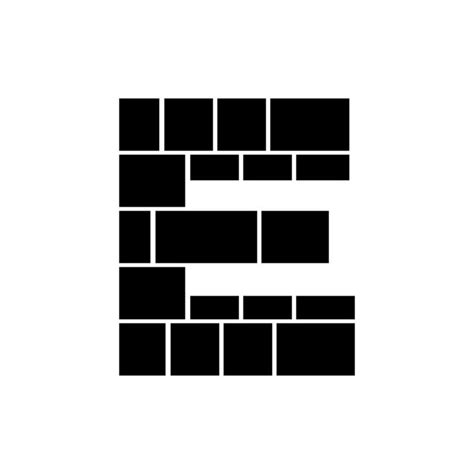 the letter e is made up of squares and rectangles in black on a white background