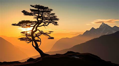 Sunrise in Nepal s Himalayas reveals a solitary tree standing proudly ...