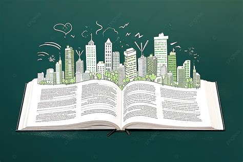 Open Book Of A Book With Illustrations Of City Buildings Background, Architecture, High ...