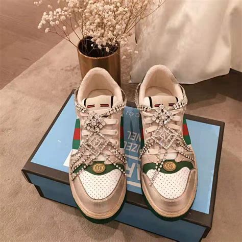 Gucci Women's Screener Sneaker with Crystals 3.6cm Height-Green - LULUX