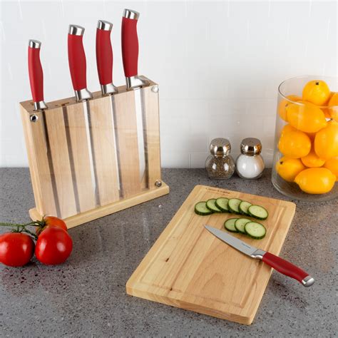 7pc Stainless Knife Set with Wood Block and Cutting Board by Classic Cuisine - Walmart.com