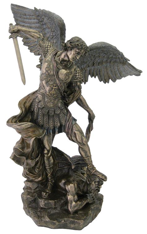 Top Collection 2ft. 3inch Large St Michael Statue Defeating Lucifer in Cold Cast Bronze- Saint ...