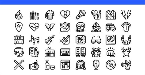 40 Rock Roll Icons, Icons ft. music & guitar - Envato Elements