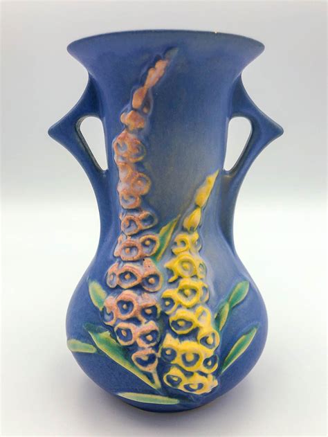 Roseville Pottery Blue Foxglove Vases 43-6 & 44-6 Vintage | Etsy