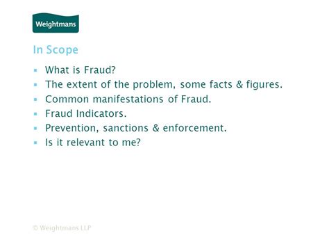 © Weightmans LLP CFOA Health & Safety Practitioners and Safety Reps Seminar 2009 Claim Fraud ...