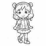 Premium Vector  Coloring Page Outline Of A Cute Little schoolgirl sketch template