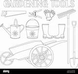 Black And White garden tool Set 9 Elements Coloring Book Page For  sketch template