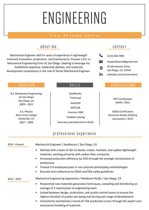 Engineering Resume: Templates, Examples & Essential Skills 2020 ...