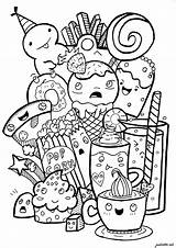Doodle Coloring Food Junk Doodling Color Pages Delicious Sweet Adult  sketch template