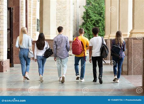 Group of Students Walking in College Campus after Classes Stock Photo - Image of education ...