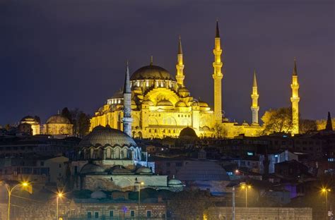 Suleymaniye Mosque Night View, Istanbul, Turkey Stock Photo - Image ...