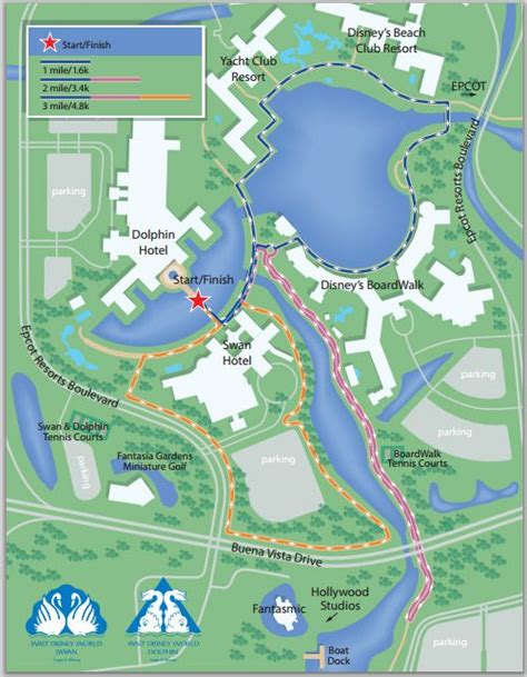 Swan-Dolphin-Boardwalk- Yacht & Beach Club running path map | Disney boardwalk, Disney races ...