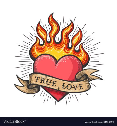 Burning heart old school tattoo Royalty Free Vector Image