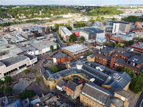 Luton City Centre and Local Buildings, High Angle Drone's View of Luton ...