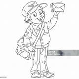 Mailman Or Postal Worker With A Letter Stock Illustration  Download sketch template