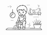 Kids Doing Chores Coloring  Page sketch template