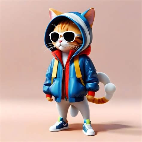 Premium Photo | Cartoon Cat in fulllength sunglasses and jacket with ...