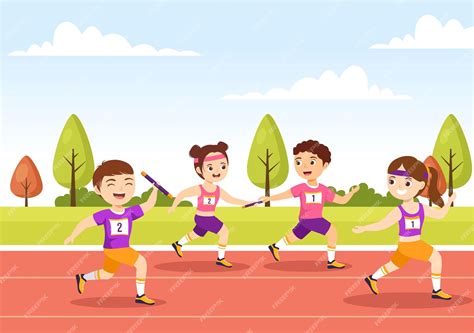 Premium Vector | Relay race sport illustration kids by passing the baton to teammates until ...