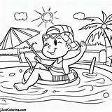 Swim On Summertime Holiday In The Pool Coloring Page  For sketch template