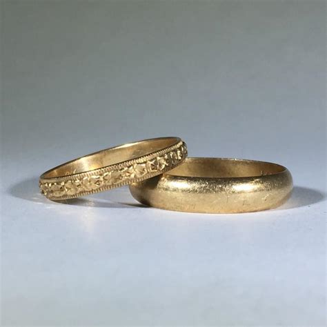 Vintage Gold Wedding Band Set. His And Hers Art Nouveau Filigree Bands In 14K Yellow Gold. Circa ...