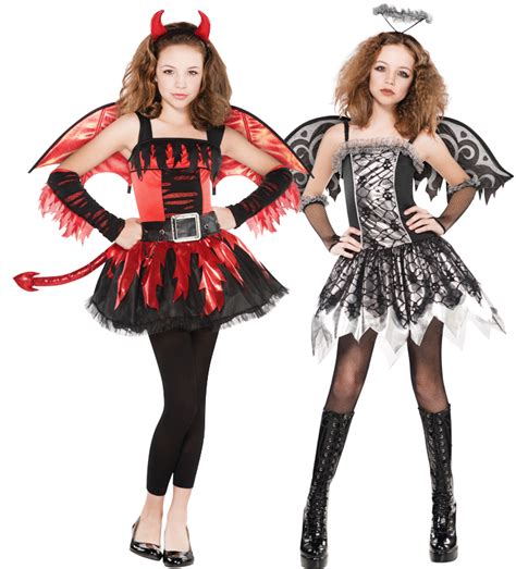 Angel or Devil + Wings Age 12-16 Halloween Fancy Dress Girls Teen Party ...