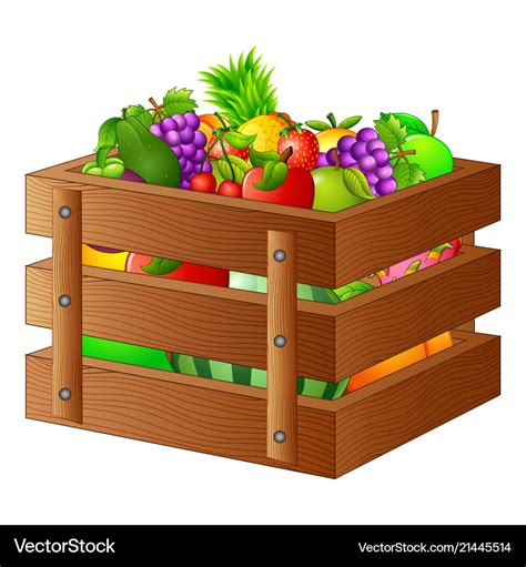 Fresh fruits in a wooden box Royalty Free Vector Image