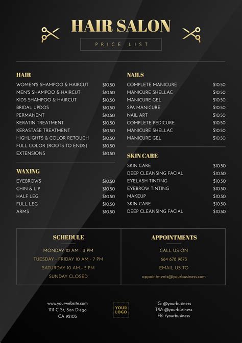 Price list template for hair salons | Precios de peluquería, Nombres para barberias, Lista de ...