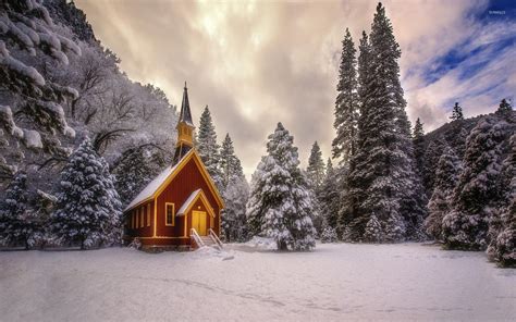 Small church in snowy forest wallpaper - World wallpapers - #46540