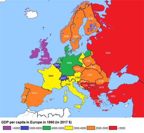 GDP per Capita in Europe in 1890 (in 2017 $) - Brilliant Maps