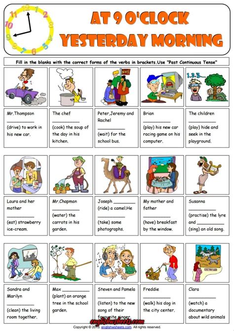 Past Progressive Tense ESL Grammar Exercise Worksheet | English conversation for kids, Grammar ...