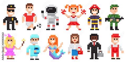 Pixel art characters set, professions pixel art people isolated design ...