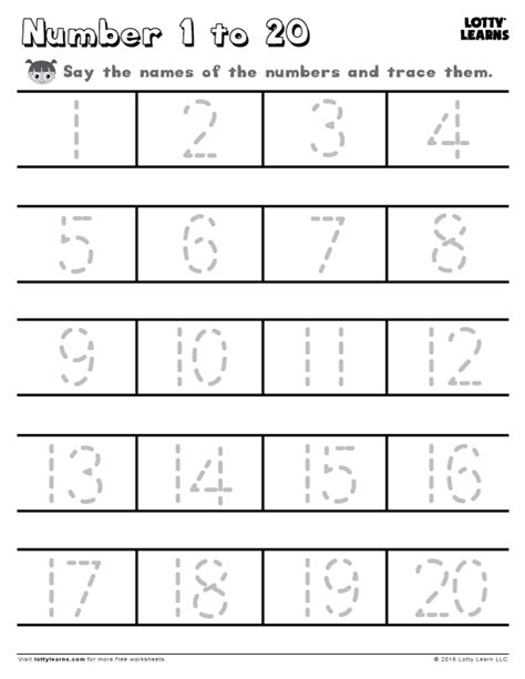 Learn to write the numbers from 1 to 50.Use the dashed lines to help you write the numbers. Th ...