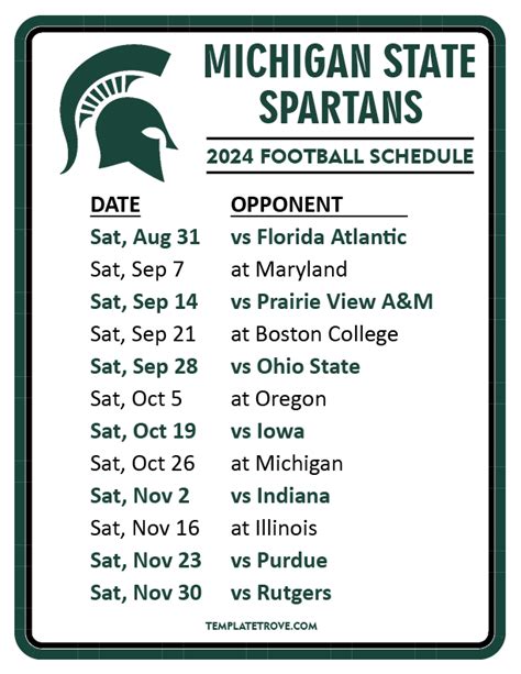 Printable 2024 Michigan State Spartans Football Schedule