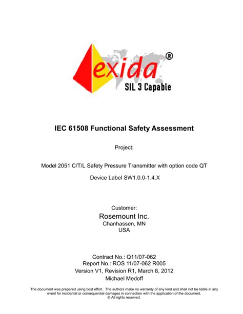 IEC 61508 Functional Safety Assessment Rosemount Inc.