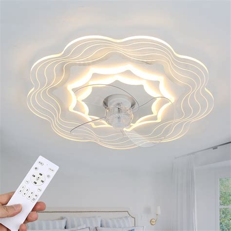 Modern White Flush Mount Ceiling Fan with Remote Control and APP Control, 6-Speed Reversible ...