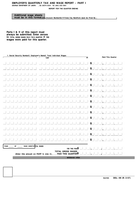 Form Dol-4n - Employer'S Quarterly Tax And Wage Report - Georgia ...