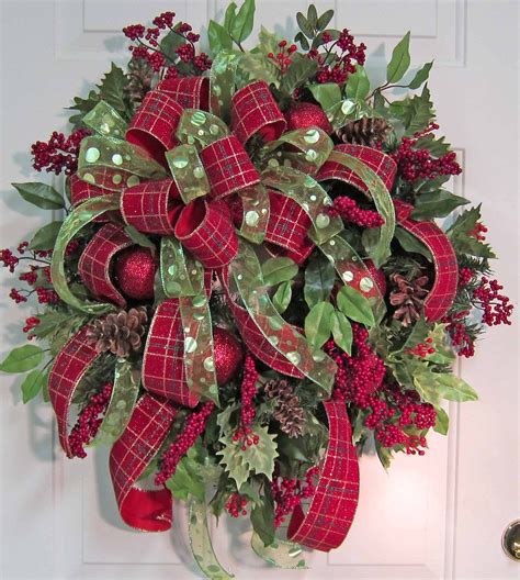 XL Gorgeous Christmas Door Wreath Outdoor Holiday Wreath Double Ribbons | Christmas Ideas ...