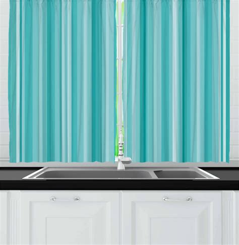 Aqua Curtains 2 Panels Set, Abstract Ocean Inspired Palette Lines ...