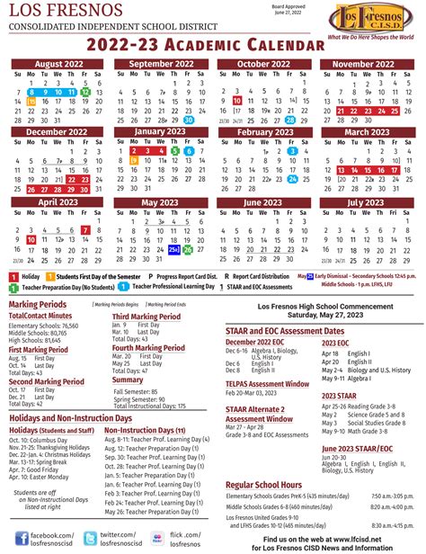 2022-23 Academic Calendar – School Information – Los Fresnos Consolidated Independent School ...