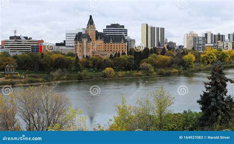 View of Saskatoon, Canada Skyline Over River Stock Image - Image of ...