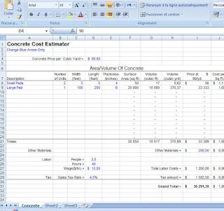 Excel concrete cost estimator - Civil engineering program