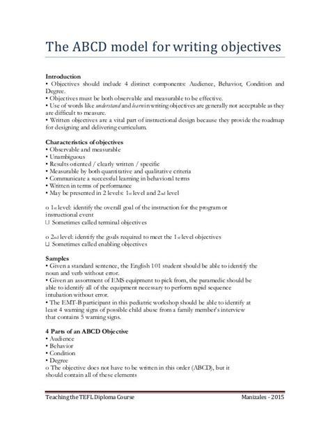 The abcd model for writing objectives