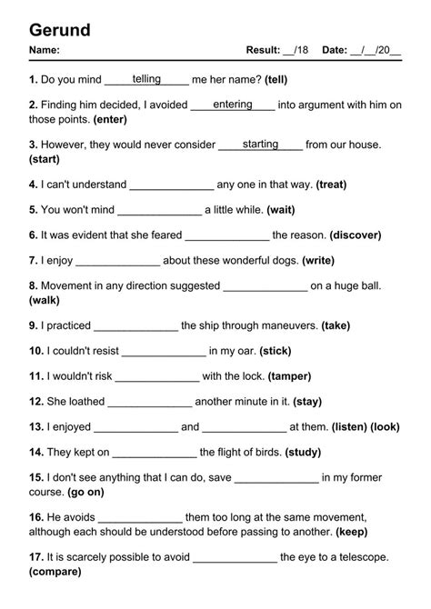 101 Gerund PDF Worksheets with Answers [2054 Exercises] - Grammarism