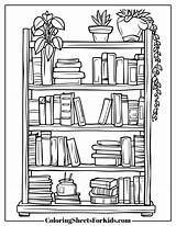 Bookshelf Shelf Bookcase Coloring Drawing Book Shelves Pages Draw Color  sketch template