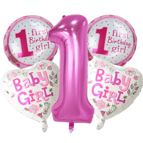 5 pieces Baby 1st Birthday balloons set pink Blue Number Foil Balloons ...