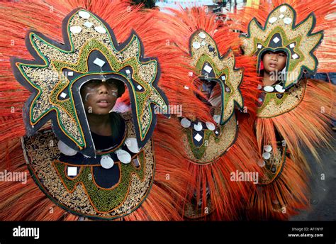 boys with headdress at the Ati Atihan festival, carnival festival on ...