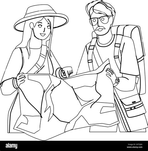 Tourist Map Research Man And Woman Couple Vector Stock Vector Image & Art - Alamy